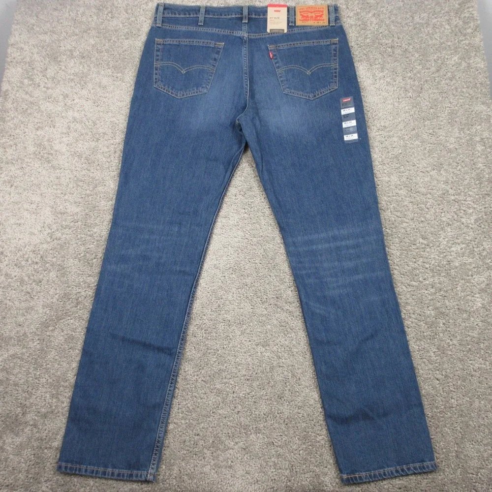 Levis Jeans Mens 38x34 Blue 511 Slim Straight Stretch Faded‎ Whisker Denim Pants